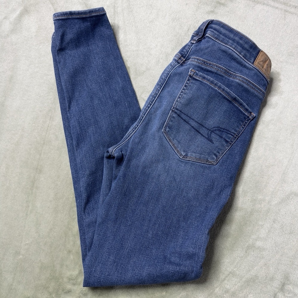 American Eagle Super Stretch Woman's High Rise Jegging Black Denim Jeans 6‎ Long